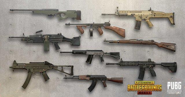 Types of weapons available in the game PUBG, and what are the most powerful among them? 7